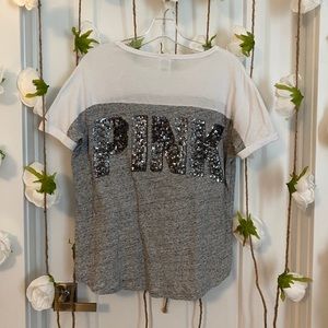 PINK Sequin Logo Tee